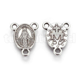 Enlaces de aleación, Marieta, piezas centrales de rosario, ovalado con Virgen María, 15.3×11.7×1.8mm.