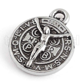 Colgante de aleación estilo tibetano, medalla pequeña de San Benedictino o San Benito, 17x14x3mm.