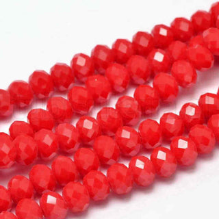 Cristal chino 8x6mm, cuentas de vidrio, rondelle facetado, color rojo, agujero 1 mm, 68 pzs/tira, 39~40 cms.