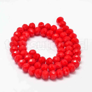 Cristal chino 8x6mm, cuentas de vidrio, rondelle facetado, color rojo, agujero 1 mm, 68 pzs/tira, 39~40 cms.