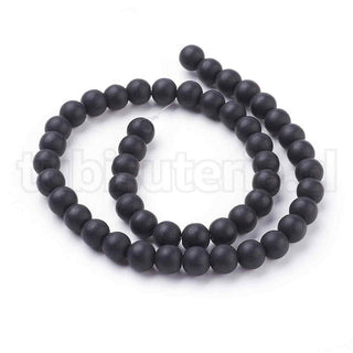 Cuentas sintéticas, piedras negras, esmeriladas, redondas, color negro, 6 mm.