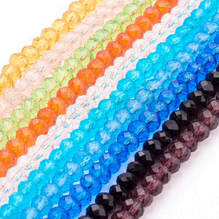Cristal chino 6x5mm, abalorios de vidrio facetados, rondelle, colores para seleccionar, 92~94 pzs/tira, 17~17.5″.