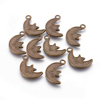 Dije Luna con Estrella Tono Bronce Envejecido 24x13x2mm | 5 uds