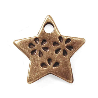 Dije Estrella con Flores Tono Bronce Envejecido 14x14x2mm | 10 uds