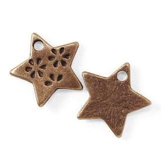 Dije Estrella con Flores Tono Bronce Envejecido 14x14x2mm | 10 uds