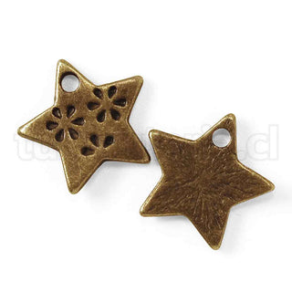 Colgante de Estrella con flores, color bronce envejecido, 14x14x2mm.