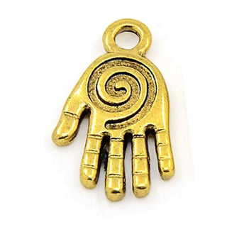 Dije Mano de Fátima con Espiral Estilo Tibetano Tono Oro Envejecido 19x11x2mm | 6 uds