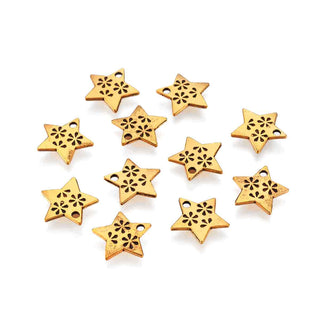 Dije Estrella Floral Estilo Tibetano Tono Oro Envejecido 14x14x2mm | 10 uds