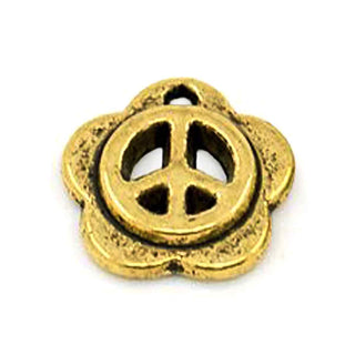 Dije Flor con Símbolo de Paz Estilo Tibetano Tono Oro Envejecido 12mm | 8 uds