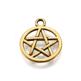 Dije Pentagrama Estilo Tibetano Tono Oro Envejecido 16,5mm | 5 uds