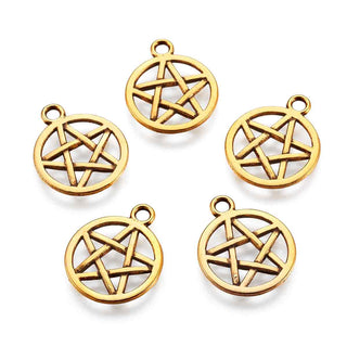 Dije Pentagrama Estilo Tibetano Tono Oro Envejecido 16,5mm | 5 uds