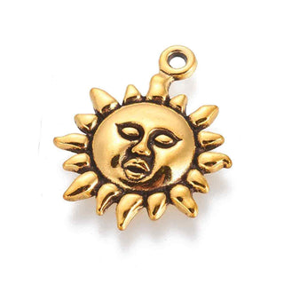 Dije Sol con Rostro Estilo Tibetano Tono Oro Envejecido 23x19x3mm | 5 uds