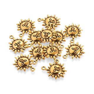 Dije Sol con Rostro Estilo Tibetano Tono Oro Envejecido 23x19x3mm | 5 uds