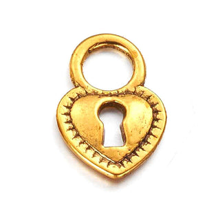 Dije Corazón Candado Estilo Tibetano Tono Oro Envejecido 17,5x12mm | 12 uds