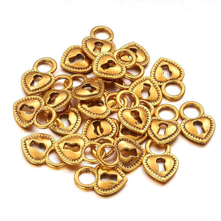 Dije Corazón Candado Estilo Tibetano Tono Oro Envejecido 17,5x12mm | 12 uds