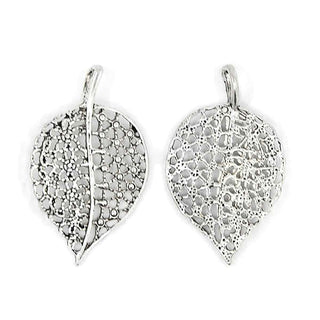 Dije Hoja Filigrana Tono Plata Envejecida 38x22mm | Pack 2 uds