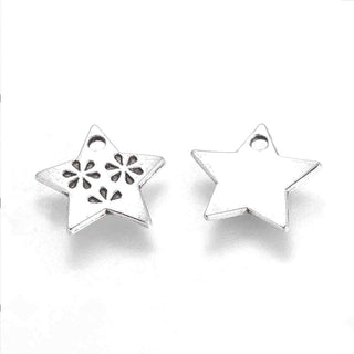 Dije Estrella con Flores Tono Plata Envejecida 14x14mm | Pack 10 uds