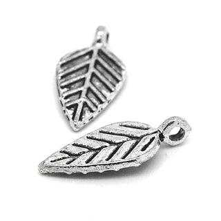 Dije Hoja Estilo Tibetano Tono Plata Envejecida 19x9mm | Pack 8 uds