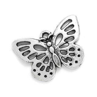 Dije Mariposa Grande Estilo Tibetano Tono Plata Envejecida 17x25mm | 4 uds