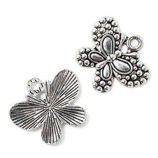 Dije Mariposa Estilo Tibetano Tono Plata Envejecida 21x24.5mm | 3 uds