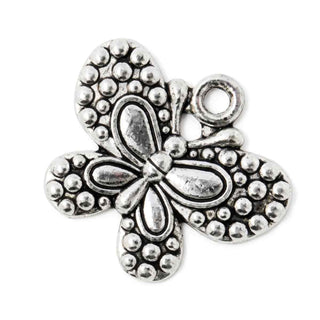 Dije Mariposa Estilo Tibetano Tono Plata Envejecida 21x24.5mm | 3 uds