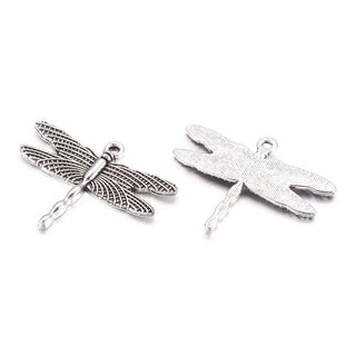 Dije Libélula Elegante Estilo Tibetano Tono Plata Envejecida 28x35.5mm | Pack 3 uds