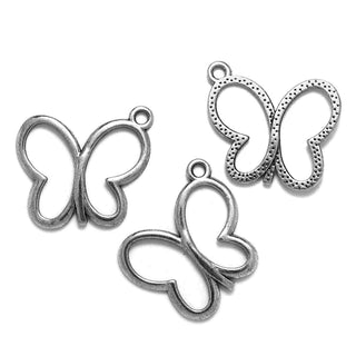 Dije Mariposa Estilo Tibetano Tono Plata Envejecida 19x17mm | Pack 6 uds