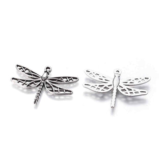 Dije Libélula Estilo Tibetano Tono Plata Envejecida 25x35mm | 3 uds