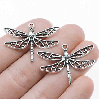 Dije Libélula Estilo Tibetano Tono Plata Envejecida 25x35mm | 3 uds