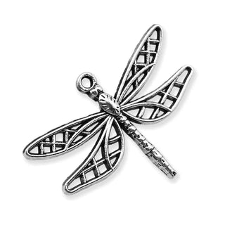 Dije Libélula Estilo Tibetano Tono Plata Envejecida 25x35mm | 3 uds