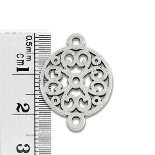 Enlace Redondo Floral Tallado Aleación Plata Envejecida 24x17.5x1mm | 4 uds