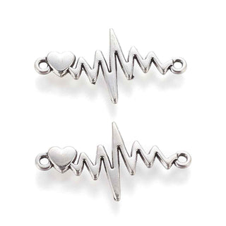 Enlace Latido del Corazón Aleación Tono Plata Envejecida 16.5x31x2.5mm | 6 uds
