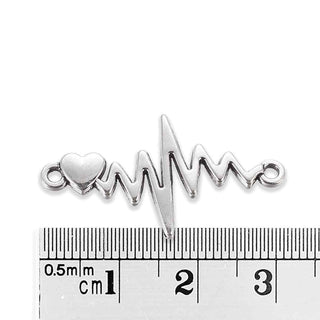 Enlace Latido del Corazón Aleación Tono Plata Envejecida 16.5x31x2.5mm | 6 uds