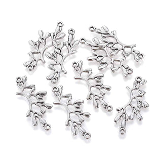Enlace Rama con Hojas Aleación Tono Plata Envejecida 38x17x2mm | 8 uds
