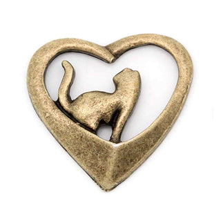 Dije Gato dentro de Corazón Tono Bronce Envejecido 22x21x2mm | 2 uds
