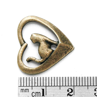 Dije Gato dentro de Corazón Tono Bronce Envejecido 22x21x2mm | 2 uds