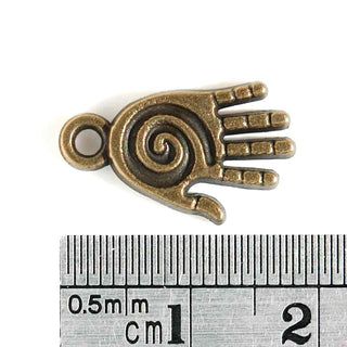 Dije Mano de Fátima con Espiral Tono Bronce Envejecido 19x11x2mm | 4 uds