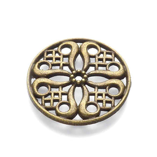 Dije Redondo con Diseño Floral Tono Bronce Envejecido 24x3mm | 3 uds