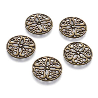 Dije Redondo con Diseño Floral Tono Bronce Envejecido 24x3mm | 3 uds