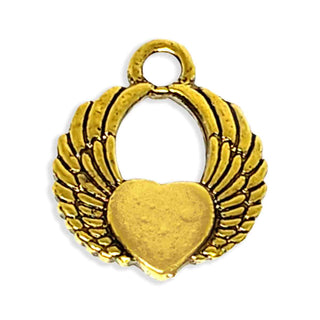 Dije Corazón con Alas Estilo Tibetano Tono Oro Envejecido 17x14,5x3mm | 4 uds