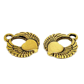 Dije Corazón con Alas Estilo Tibetano Tono Oro Envejecido 17x14,5x3mm | 4 uds