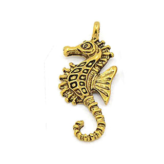Dije Caballito de Mar Estilo Tibetano Tono Oro Envejecido 30x12x2mm | 4 uds
