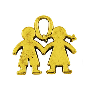 Dije Pareja de Niños Estilo Tibetano Tono Oro Envejecido 21x20x2mm | 3 uds