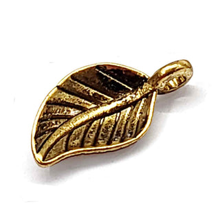 Mini Dije Hoja Tono Oro Envejecido 14x7mm | Aleación Libre de Plomo y Cadmio