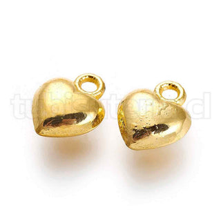 Colgante de aleación, corazón gordito, dorado, 11.5x9x4.5 mm.