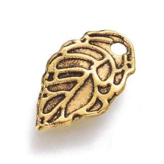 Dije Hoja Estilo Tibetano Tono Oro Envejecido 16x8x2mm | 14 uds