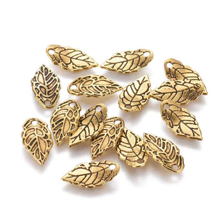 Dije Hoja Estilo Tibetano Tono Oro Envejecido 16x8x2mm | 14 uds