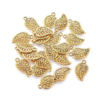 Dije Hoja Tono Oro Envejecido 18x10x1mm | 12 uds