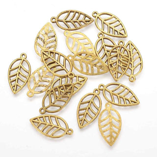 Dije Hoja Estilo Tibetano Tono Oro Envejecido 23x12x1mm | 10 uds