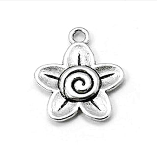 Dije Flor con Espiral Tono Plata Envejecida 22.5x19mm | Pack 3 uds
